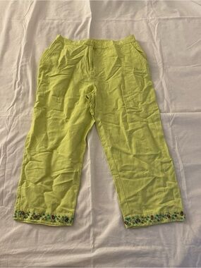 Beautiful Y2K Ruby Rd. lime green beaded linen pants size 8P